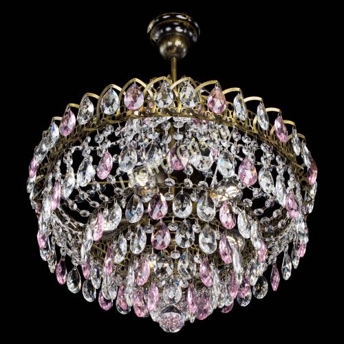 Люстра Грация №5 с подвесом под бронзу Розовая в Новосибирске Гусь Хрустальный