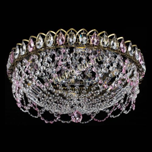 Люстра Хрустальный Каскад Ажур под бронзу Розовая в Новосибирске Гусь Хрустальный