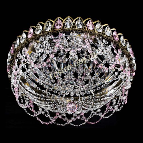 Люстра Хрустальный Каскад Ажур под бронзу Розовая в Новосибирске Гусь Хрустальный