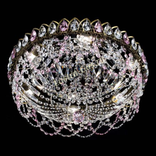 Люстра Хрустальный Каскад Ажур под бронзу Розовая в Новосибирске Гусь Хрустальный