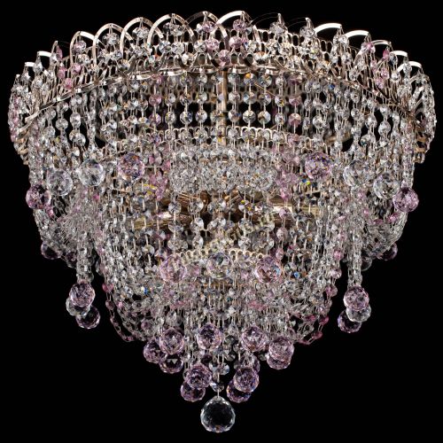 Люстра Водопад Софья розовая в Новосибирске Гусь Хрустальный